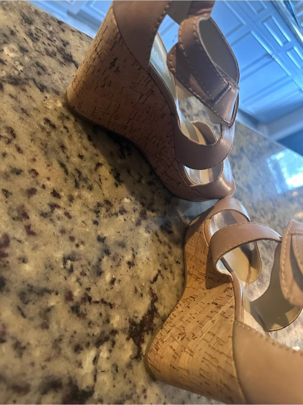 Nine West Tan Leather Crisscross Wedge Sandals
